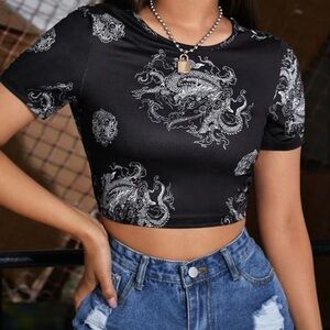 Dragon Print Tied open back crop top